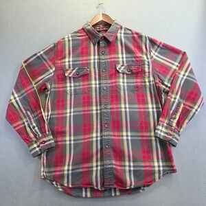 G.H. Bass Men's Red Plaid Long Sleeve Button Up Flannel Size Large